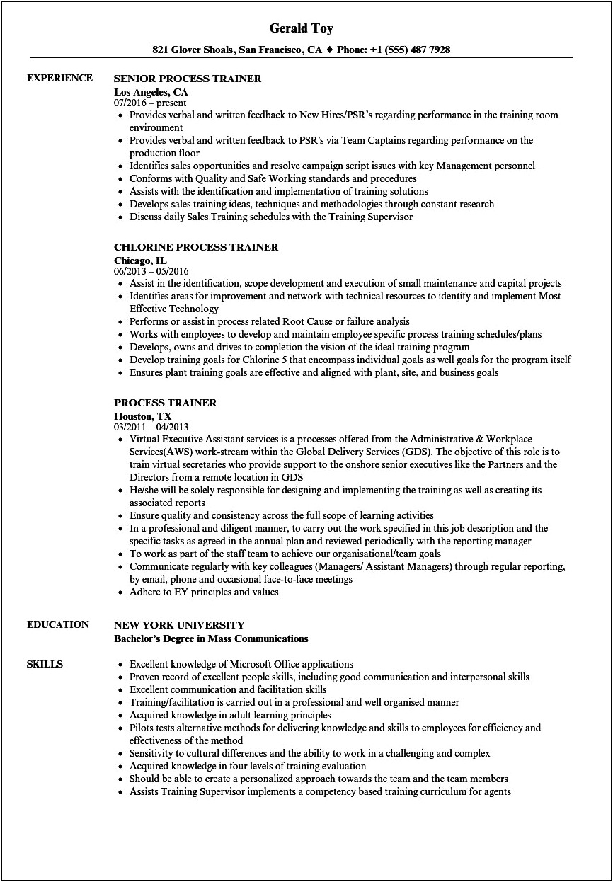 Call Center Technical Support Trainer Job Description Resume