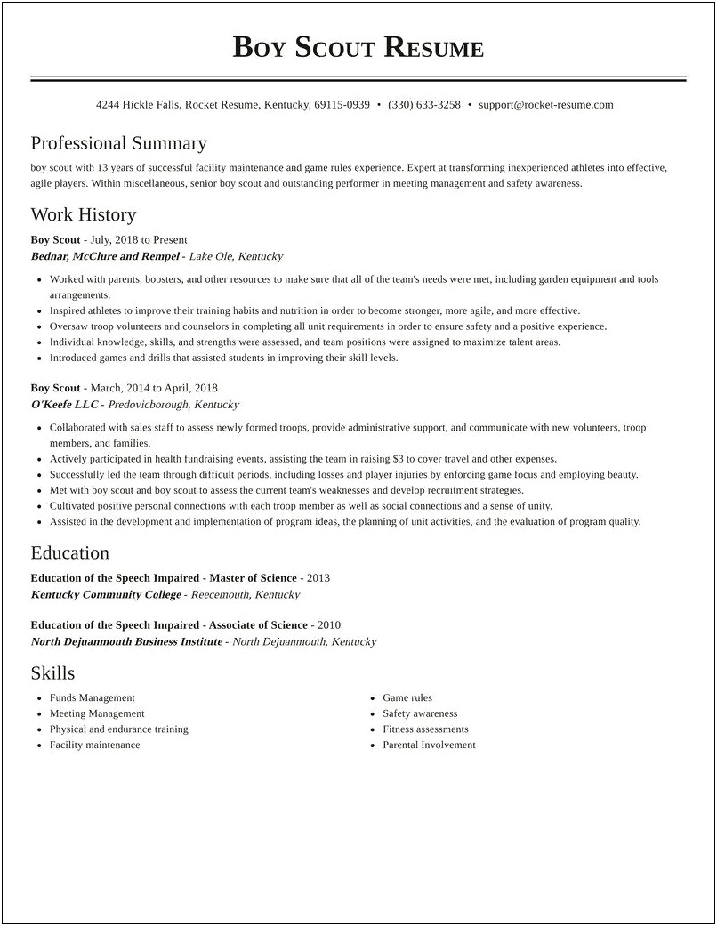 Calvary Scout Job Description For Resume