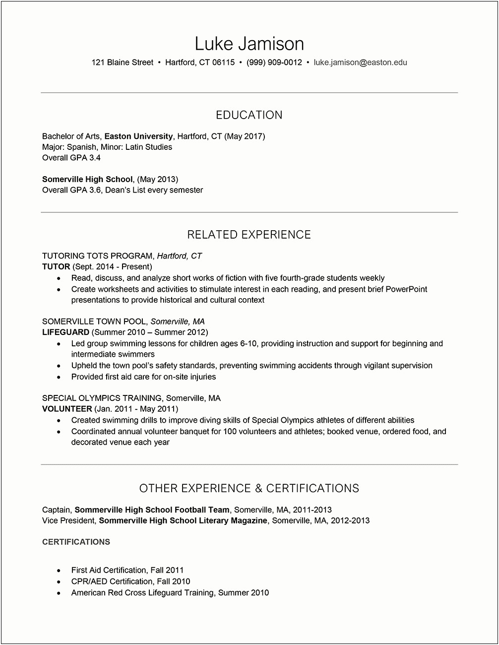 Camp Counselor Resume For Job