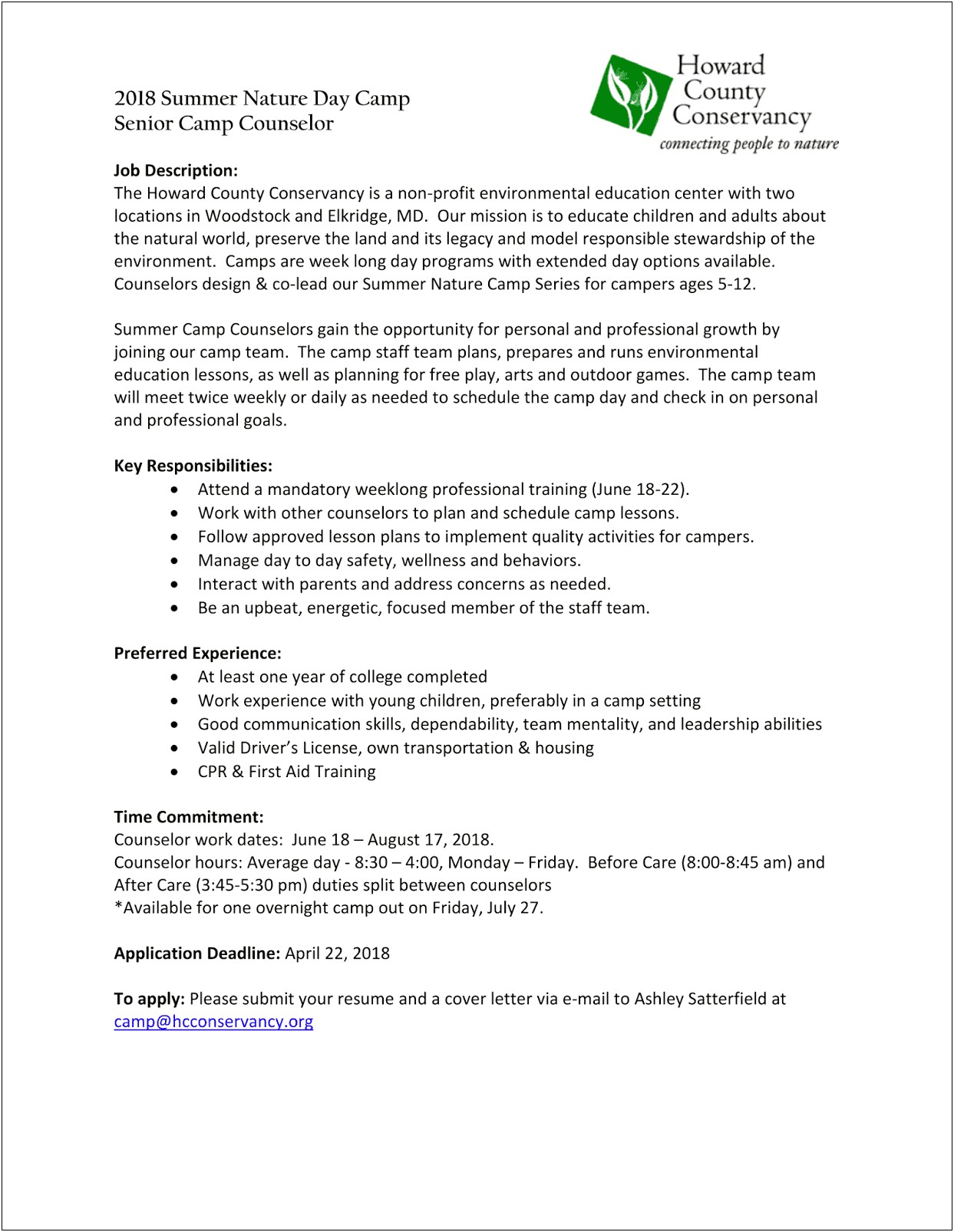Camp Group Leader Job Description Resume