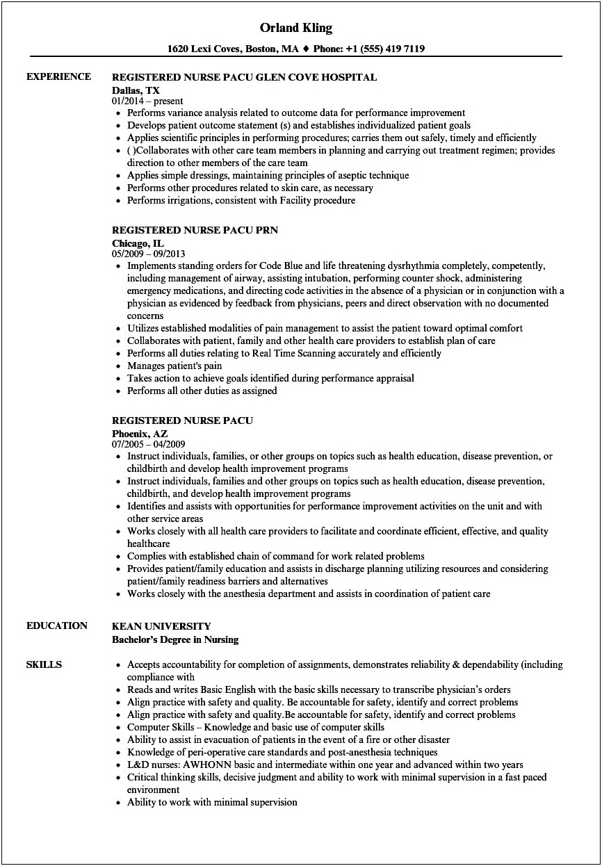 Camp Nurse Job Description For Resume