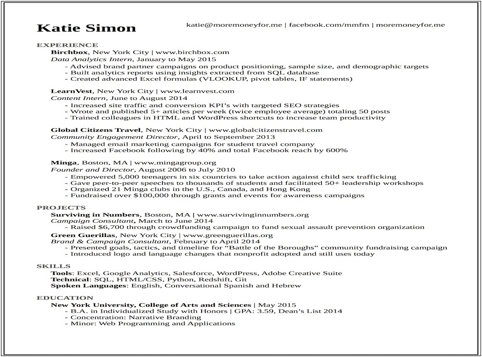Campaign Intern Job Description Resume