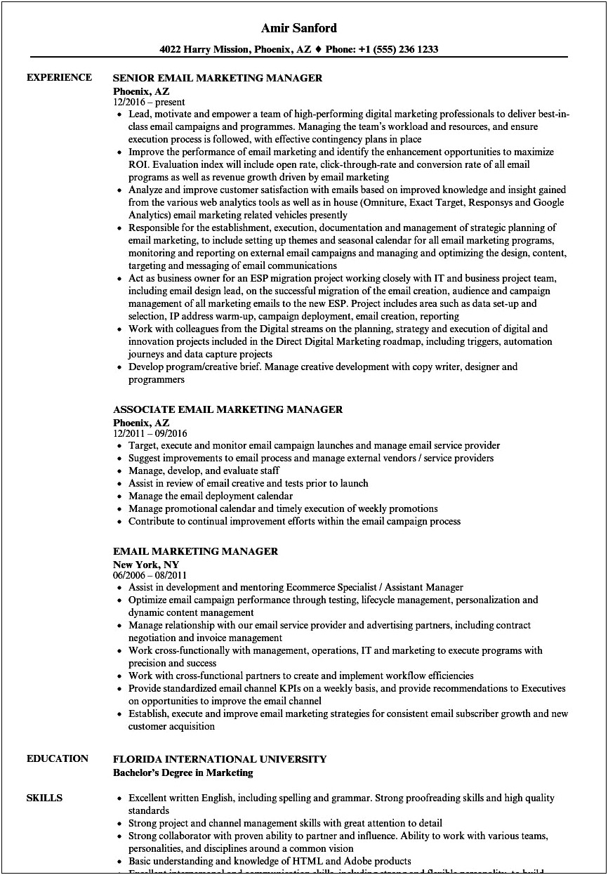 Campaign Manager Job Description Resume