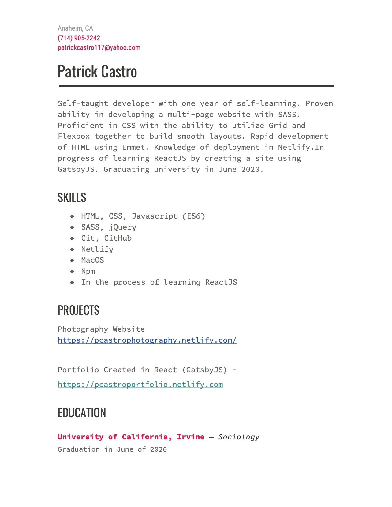 Can I Put Css And Html On Resume