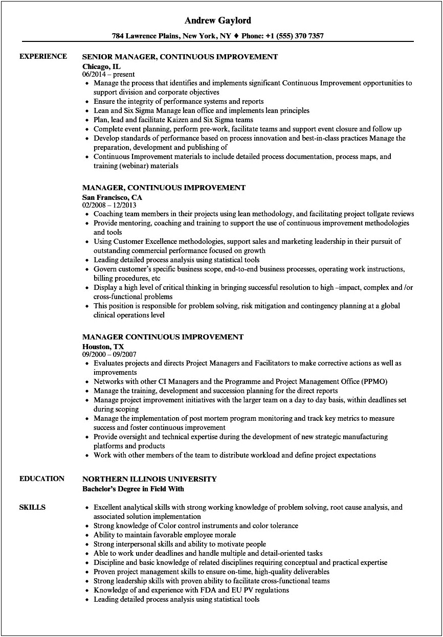 Can I Put Quality Improvement Project In Resume