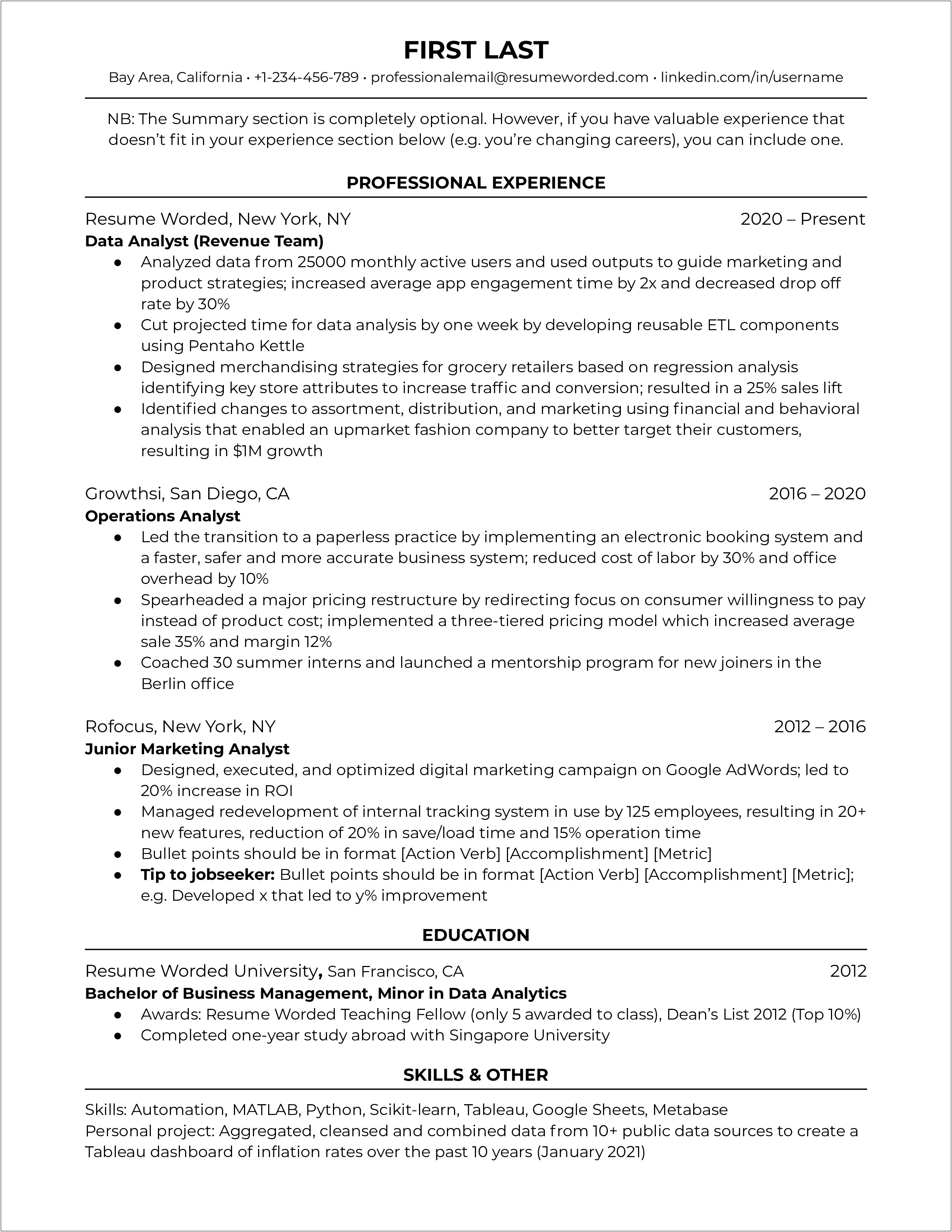 Can Resume Summary Be Bullentin Points