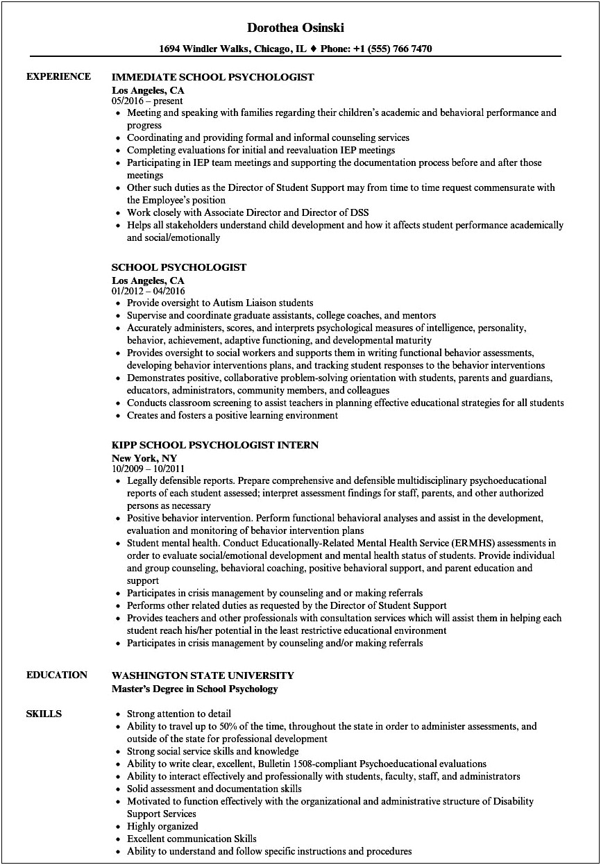 Candidate For Ma In Psycology Sample Resume