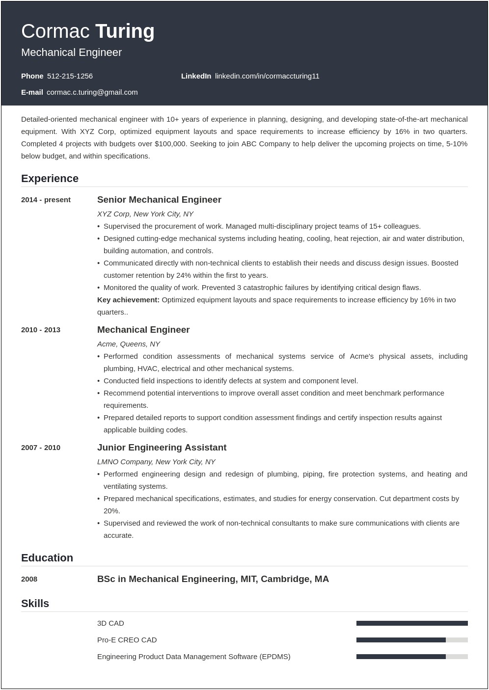 Capital One Engineer Sample Resume