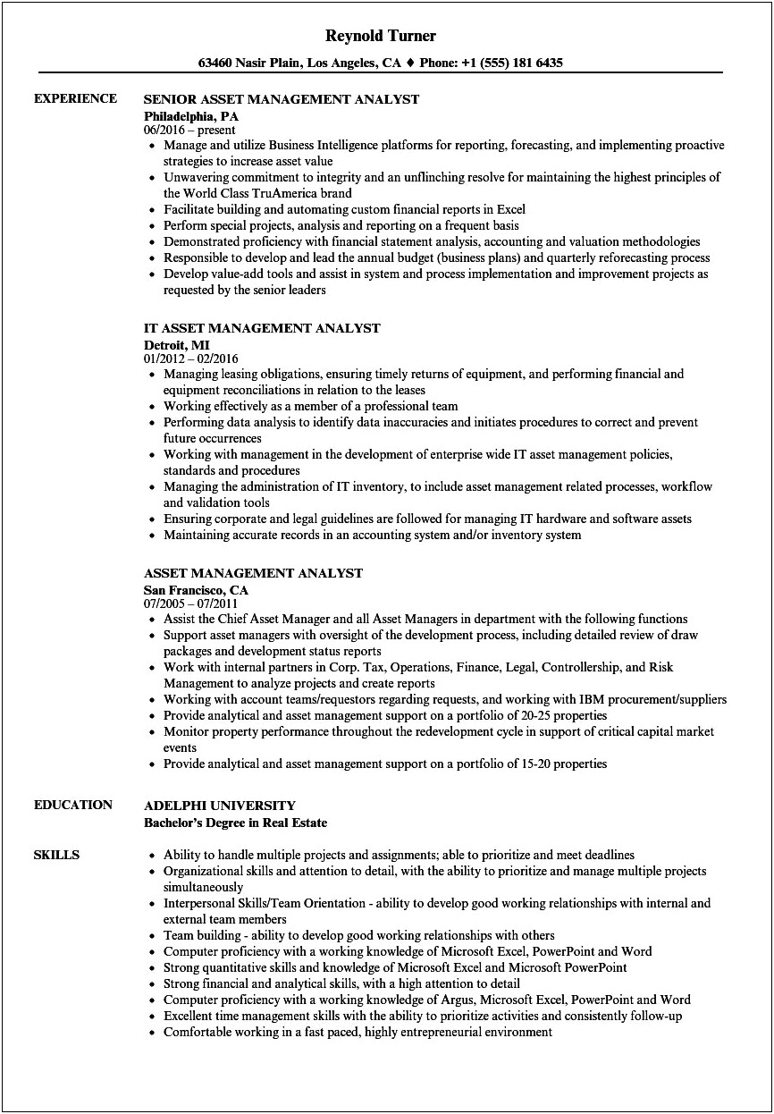 Capital Planning And Management Analyst Resume