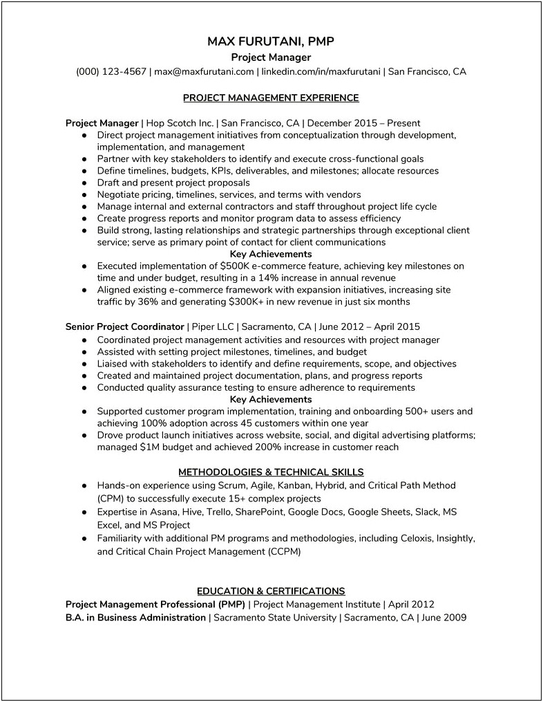 Capm Entry Level Project Manager Resume