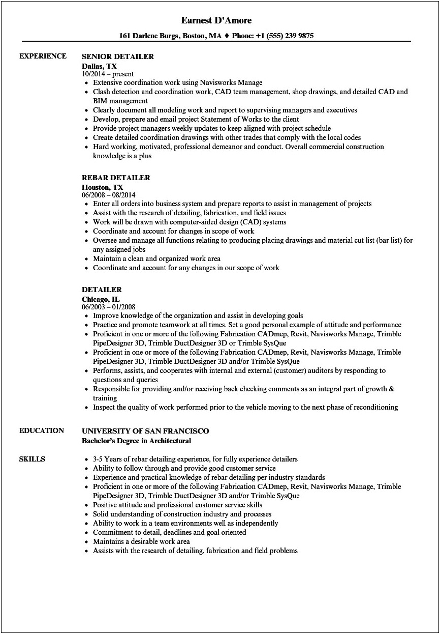 Car Detailing Job Description Resume