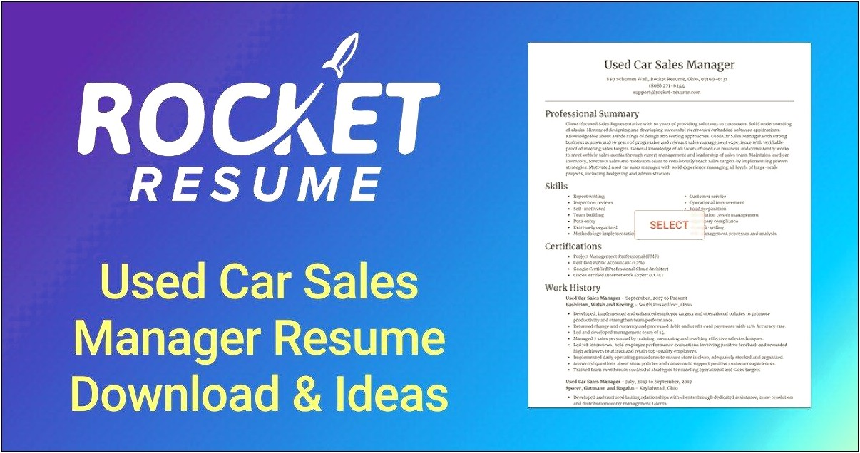 Car Sales Manager Job Duties For Resume