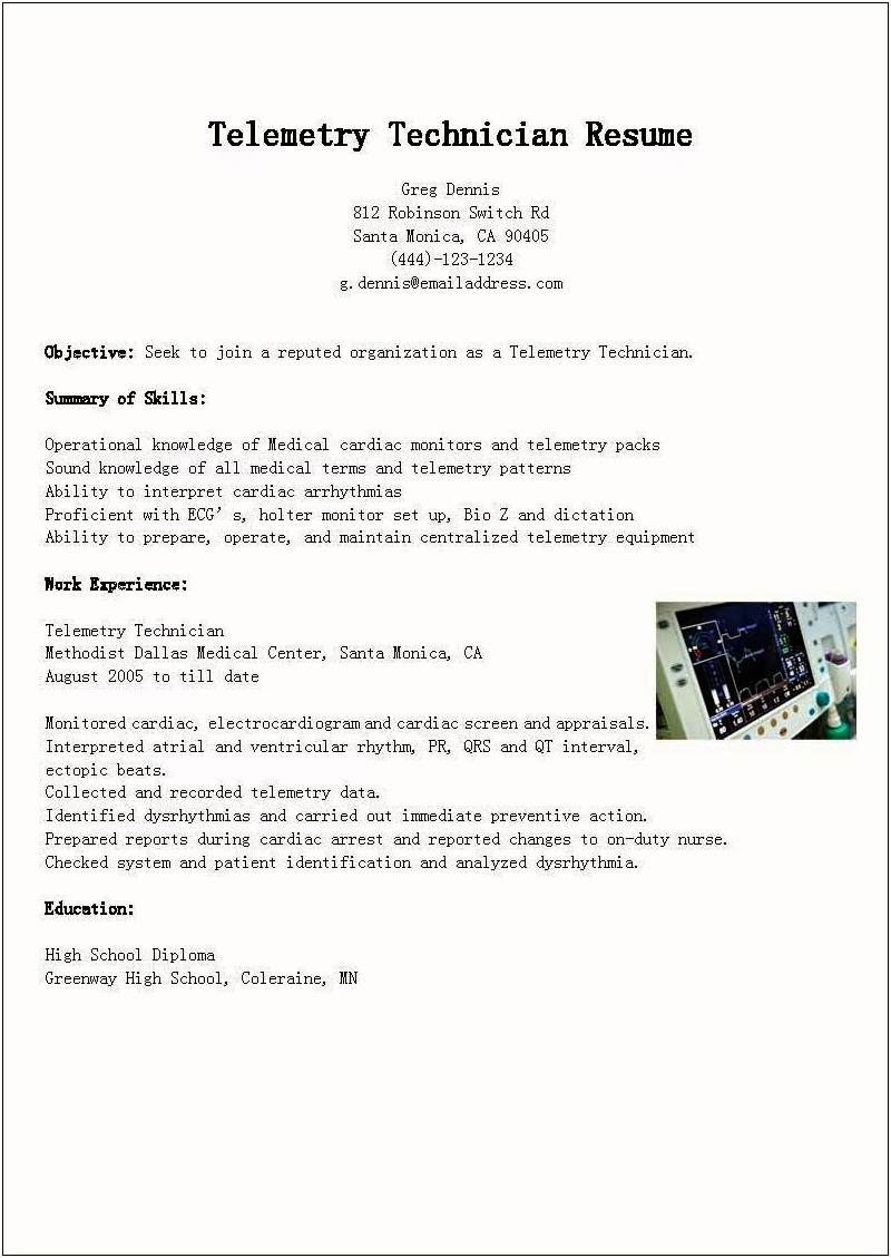 Cardiovascular Technician Resume Job Description