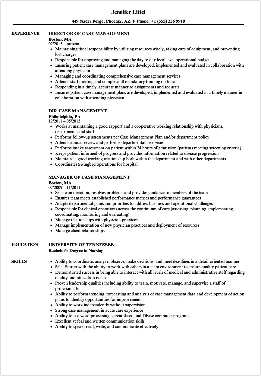 Care Manager Skills On Resume