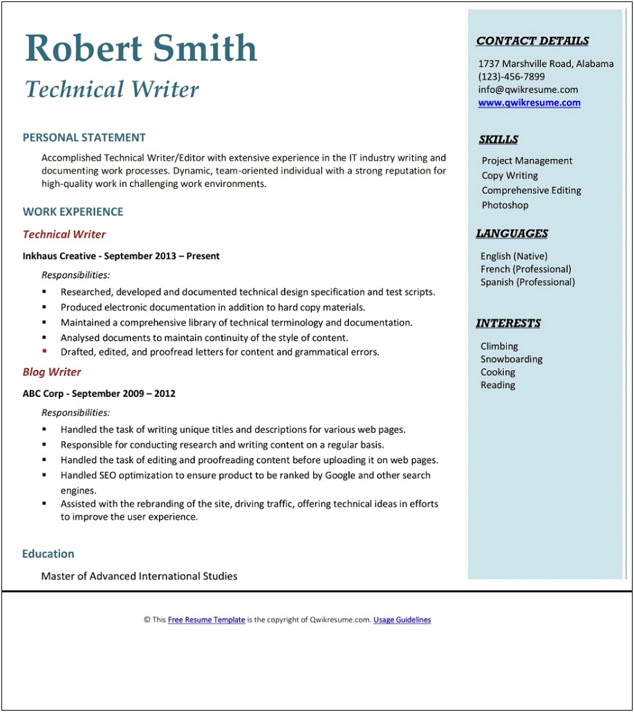 Career Change Professional Sample Resume