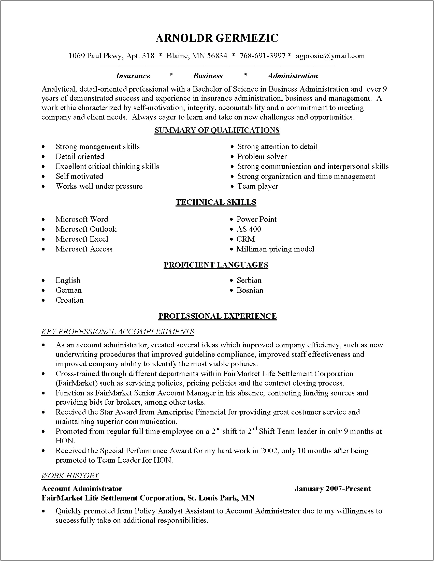 Career Change Sample Resume Format