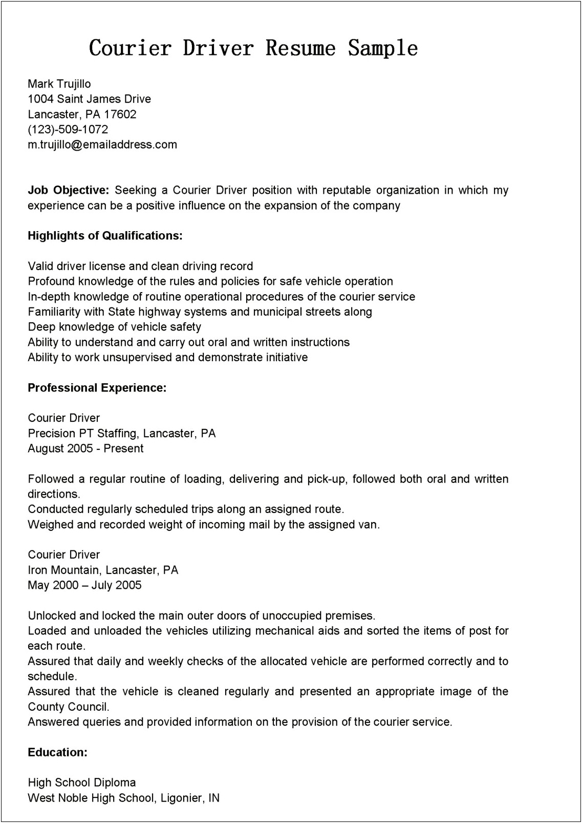 Career Objective Examples For Resume Dispatcher