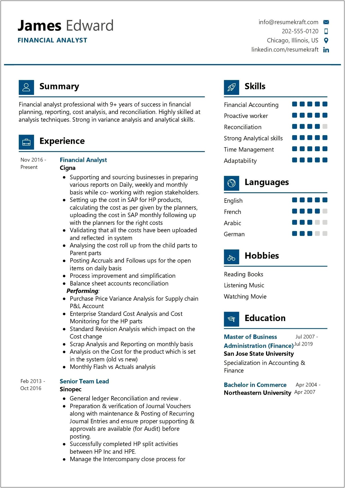 Career Objective Financial Analyst Resume Sample