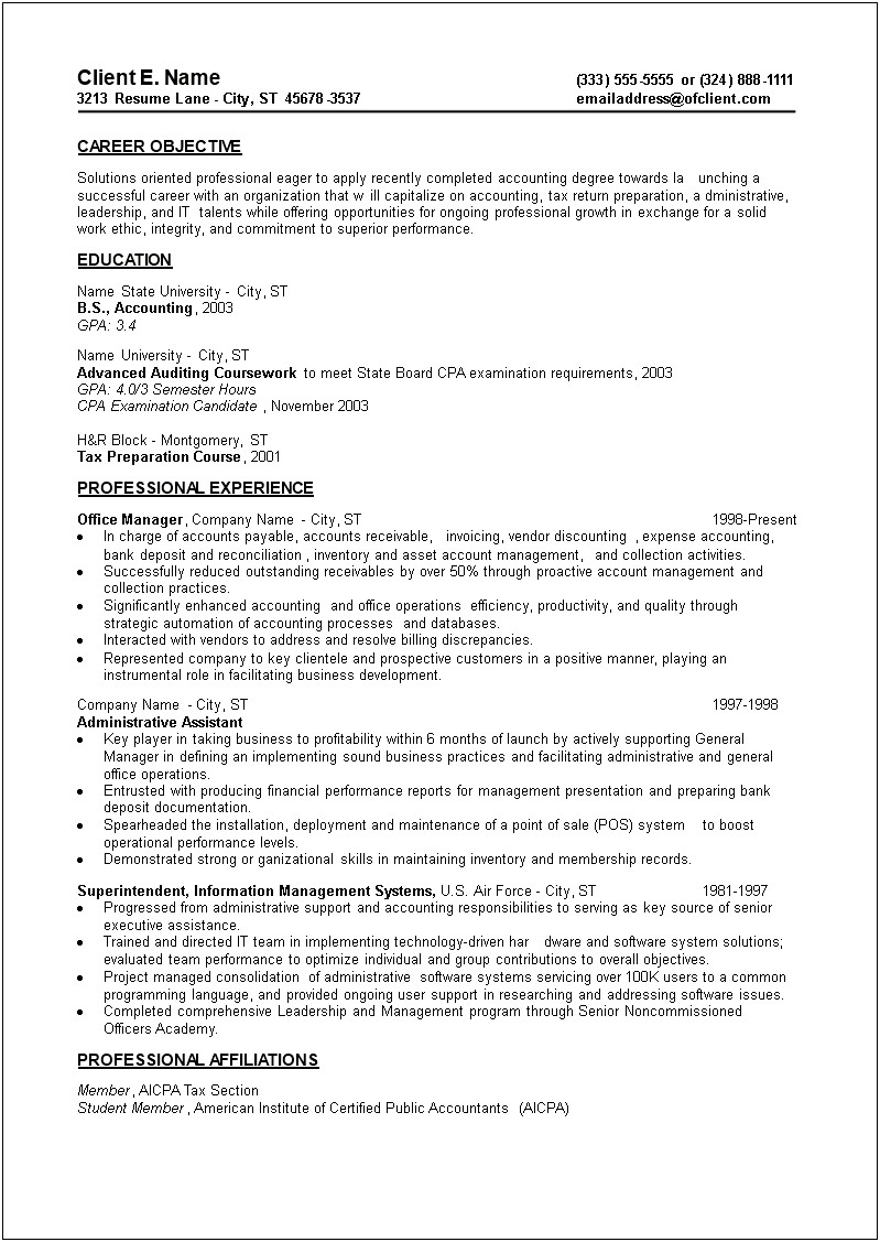 Career Objective For Accountant Resume Just Graduated
