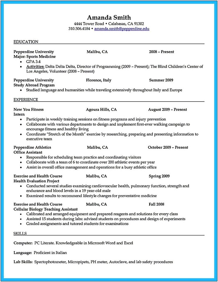 Career Objective For Athletic Trainer Resume
