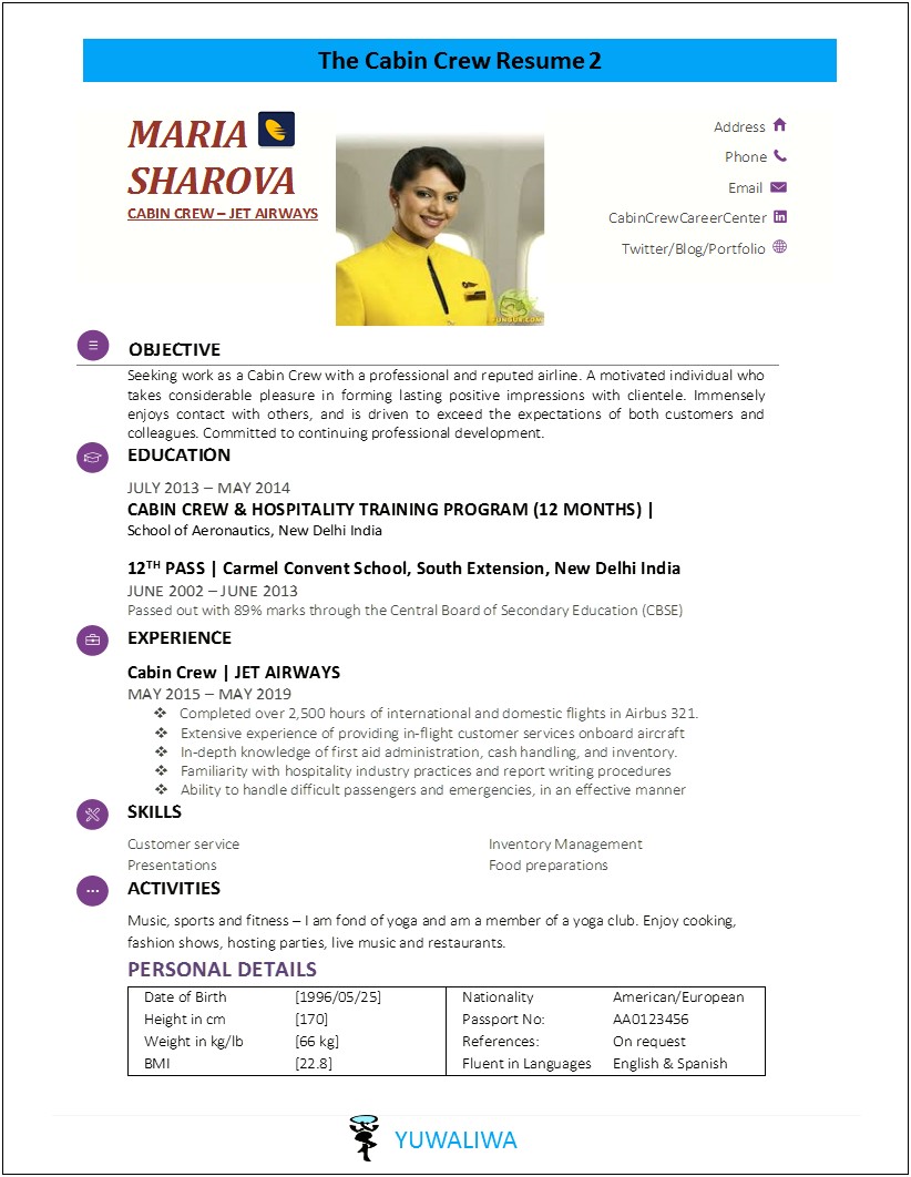 Career Objective For Cabin Crew Resume