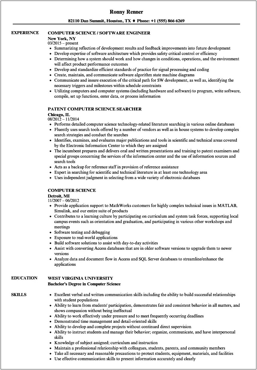 Career Objective For Computer Science Resume