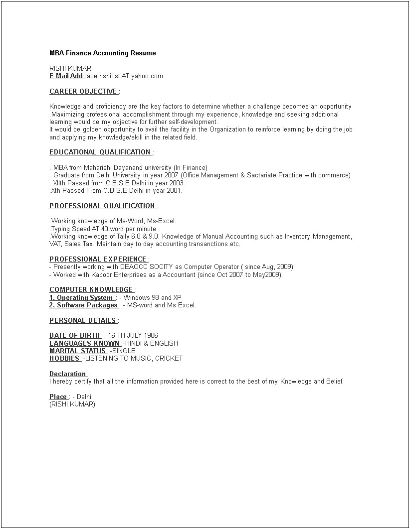 Career Objective For Resume Dated