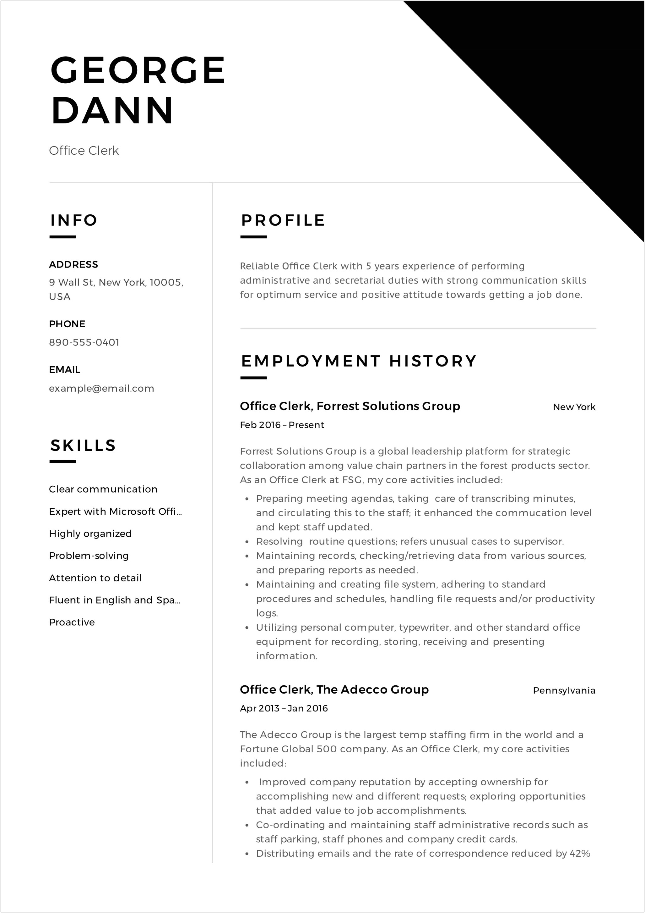 Career Objective For Resume Examples Clerk Assistant