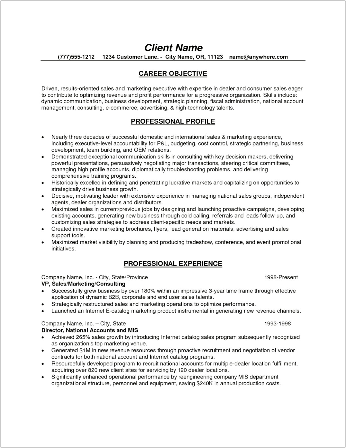 Career Objective For Resume For Companies