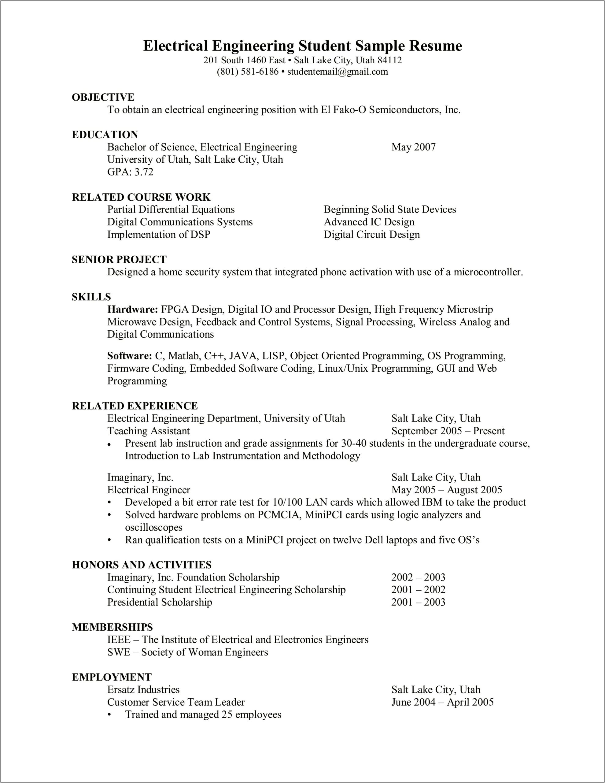 Career Objective For Resume For Electrical Engineer
