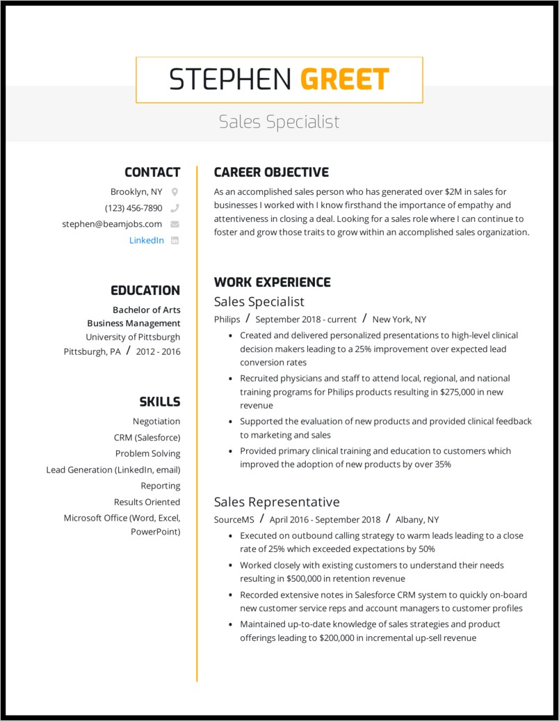 Career Objective For Sales Resume