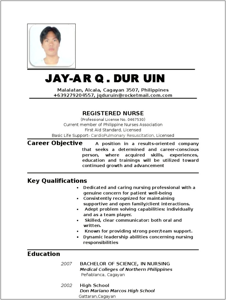 Career Objective In Nursing Resume