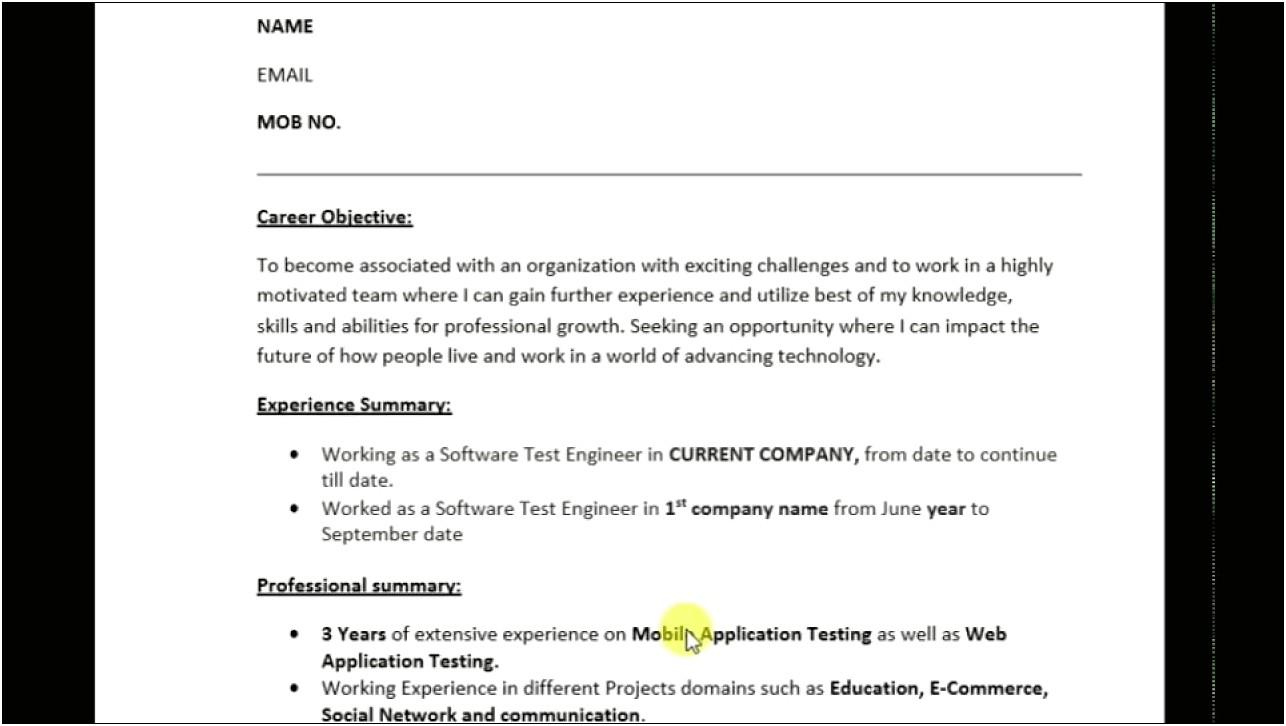 Career Objective In Resume For Automation Engineer