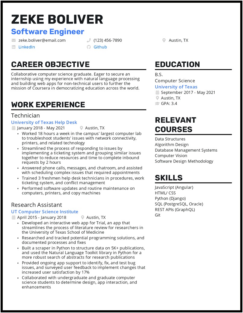 Career Objective On Resume For Internship