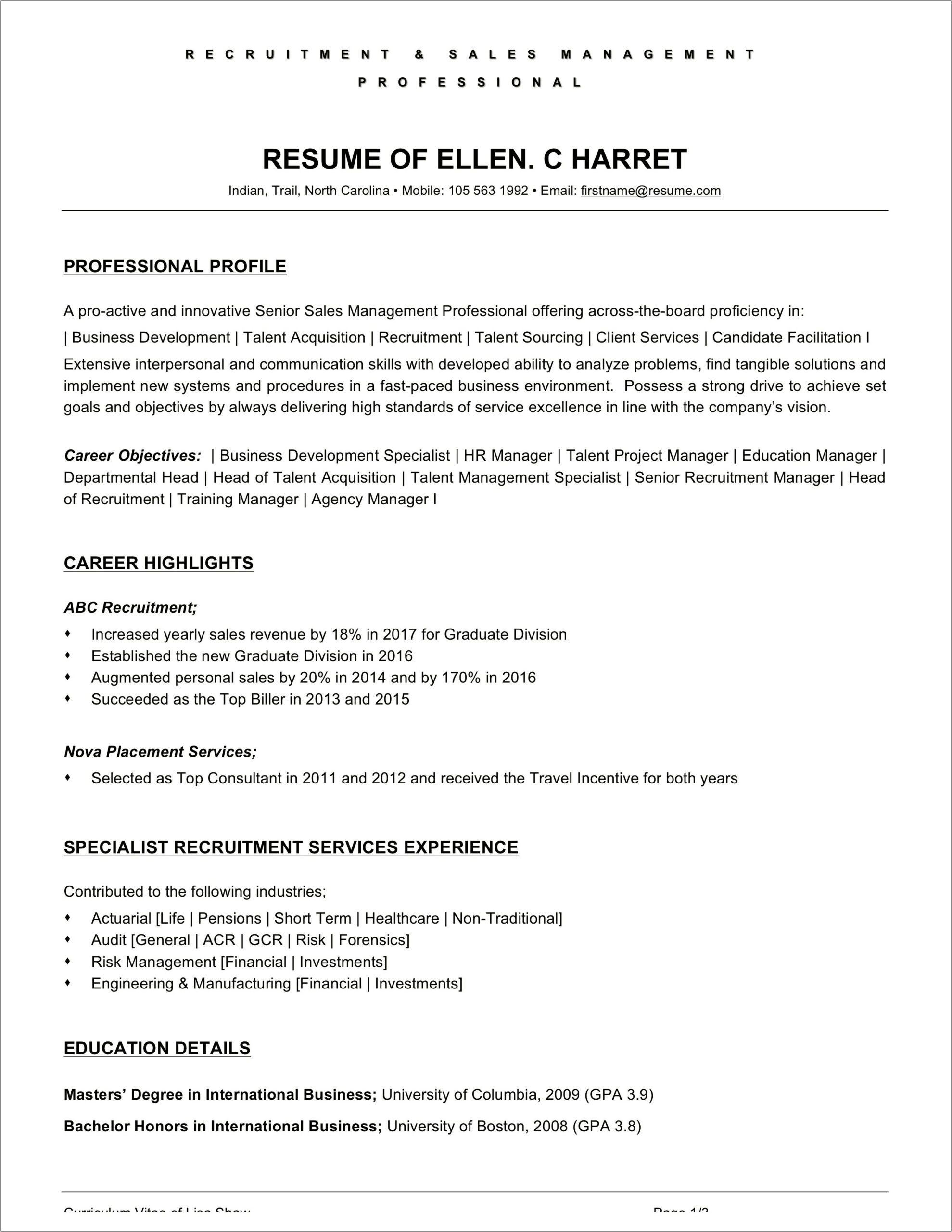 Career Objective Server Resume Examples