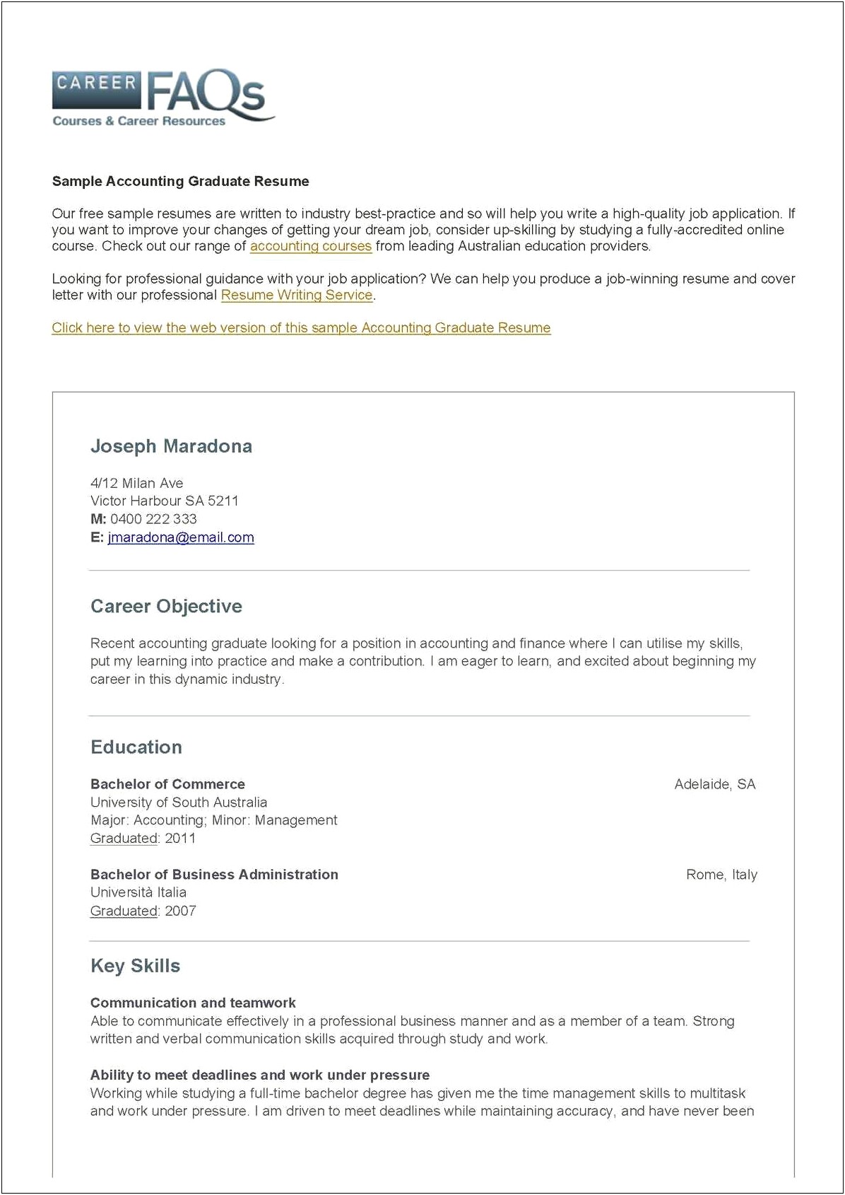 Career Objectives In Resume For Business Administration