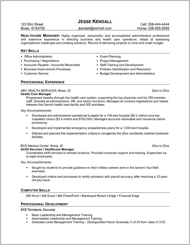 Career Objectives In Resume For Hospital Managers