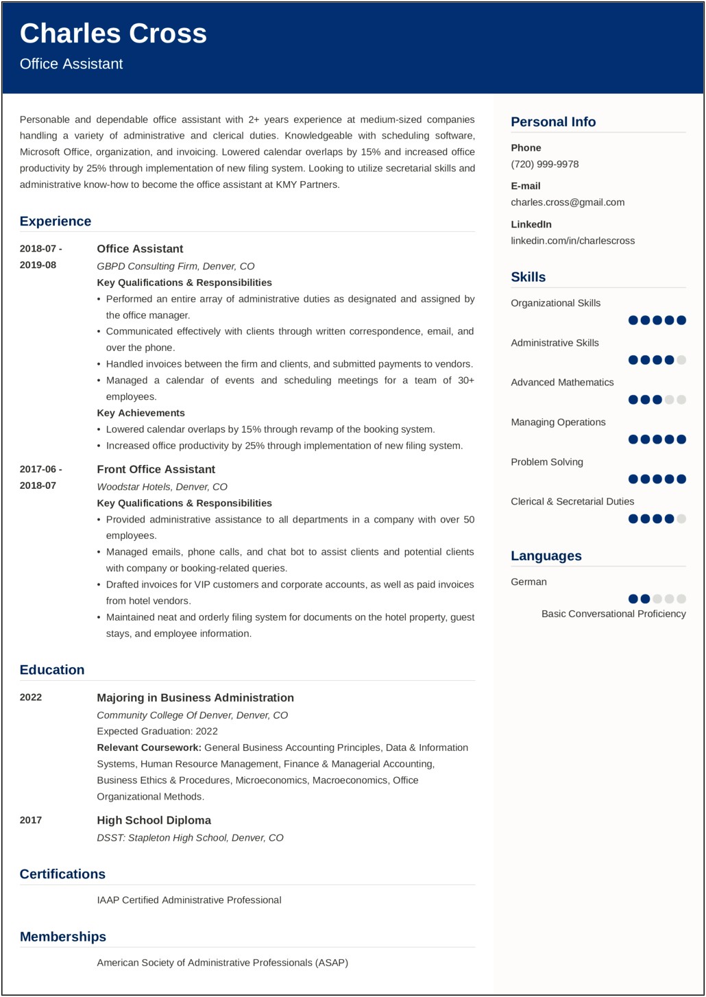 Career Summary For Administrative Assistant Resume