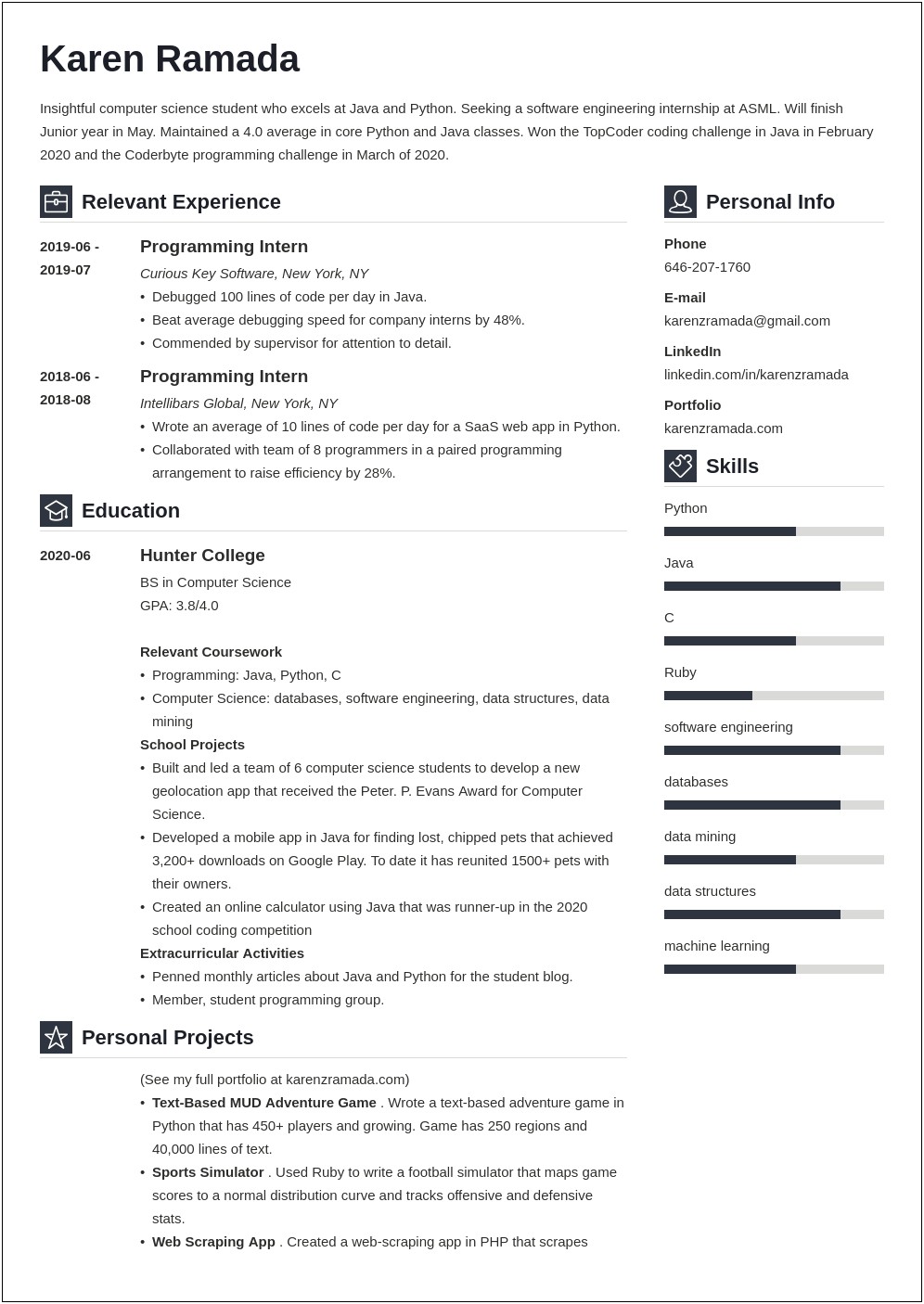 Career Summary For Computer Science Resume