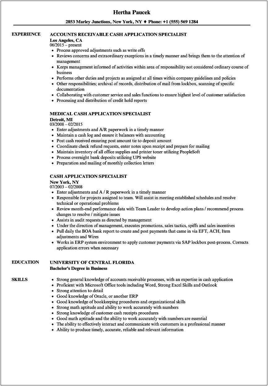 Cash Application Job Description For Resume