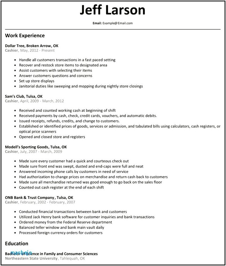 Cash Register Job Description Resume
