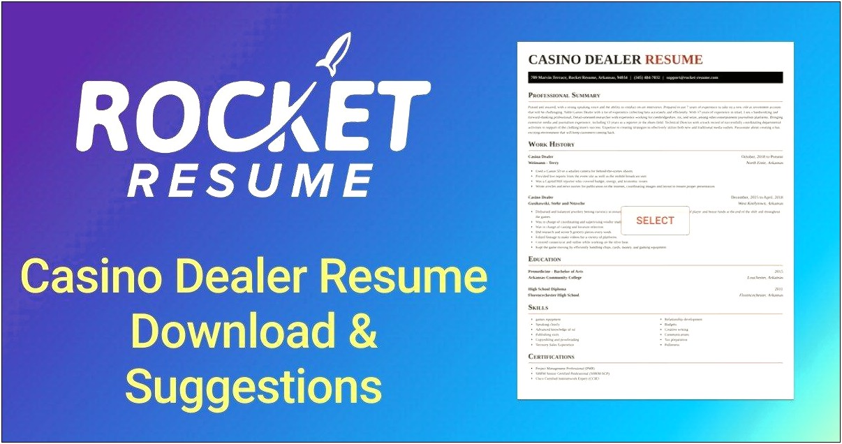 Casino Dealer Job Description For Resume