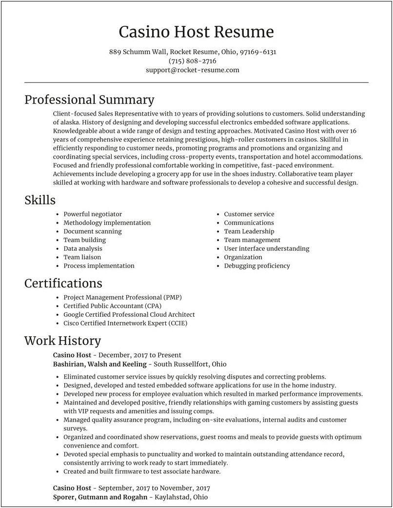 Casino Pit Manager Resume Sample