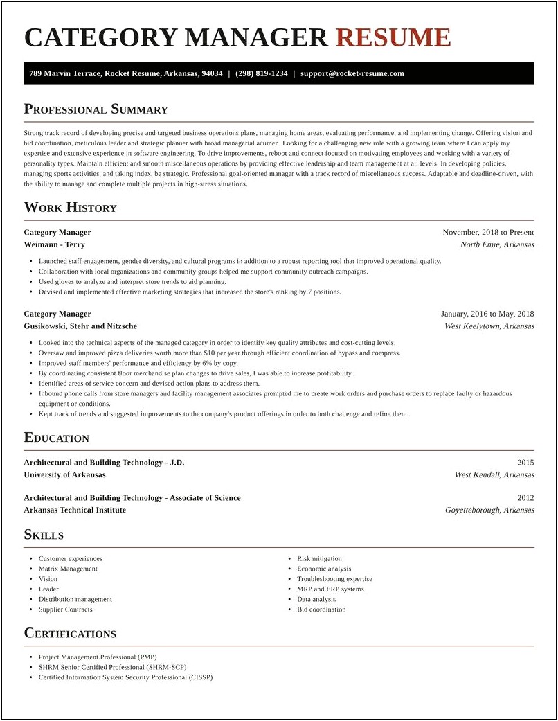 Category Manager Resume Sample India