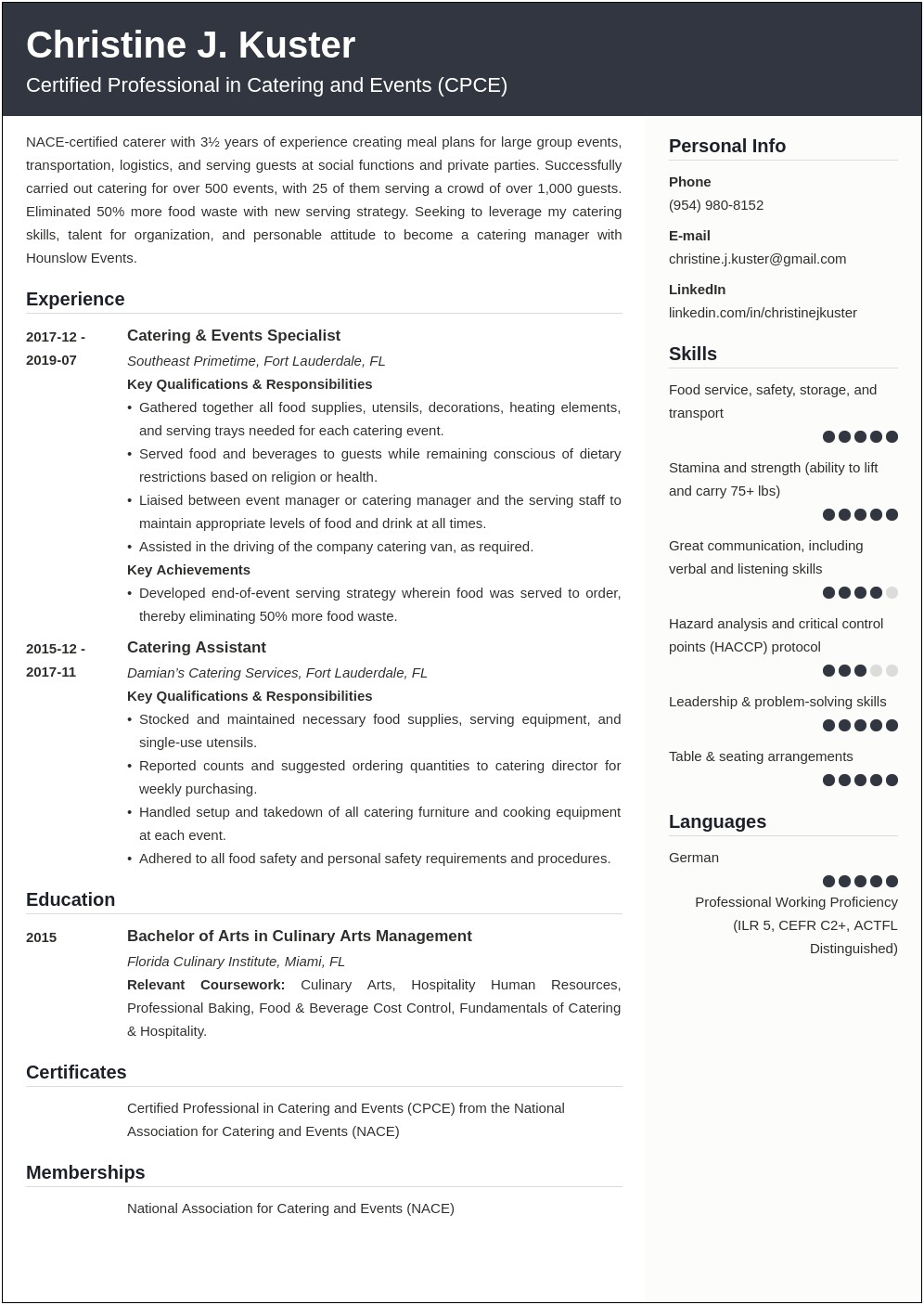 Caterer Assistant Job Description For Resume