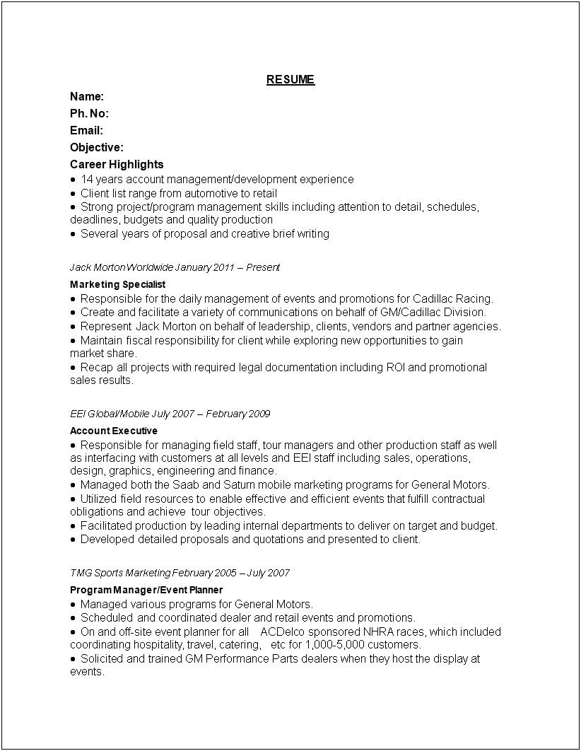 Catering Career Objective For Resume
