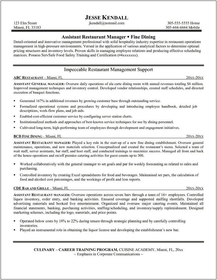 Catering Manager Skills For Resume