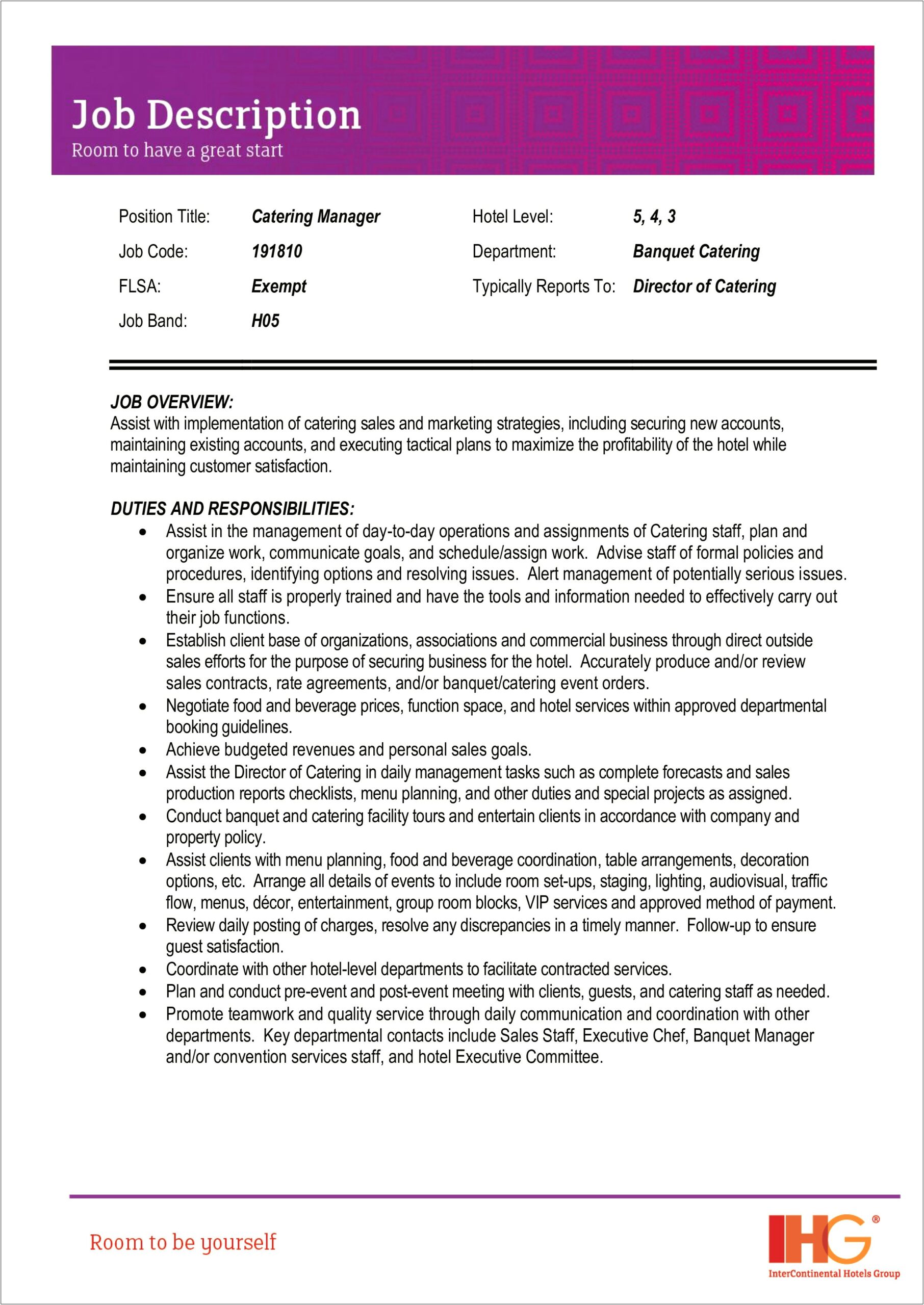 Catering Sales Manager Resume Beo
