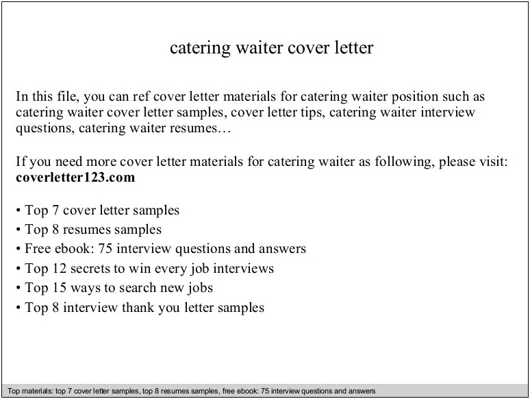 Catering Waiter Job Description Resume