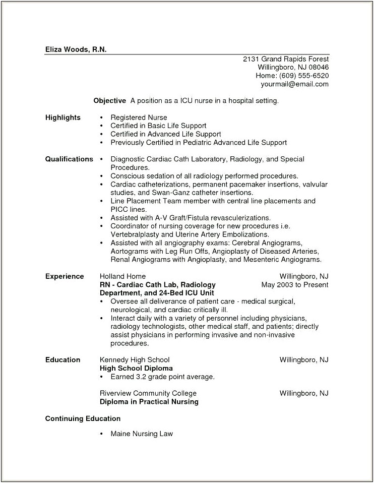 Cath Lab Rn Job Summary For Resume